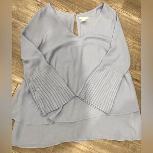 Women’s Light Blue Maternity Pleated Bell Sleeve Blouse